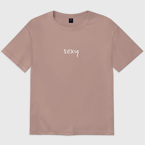 Мужская футболка оверсайз Sexy белая надпись / Пыльно-розовый – фото 1