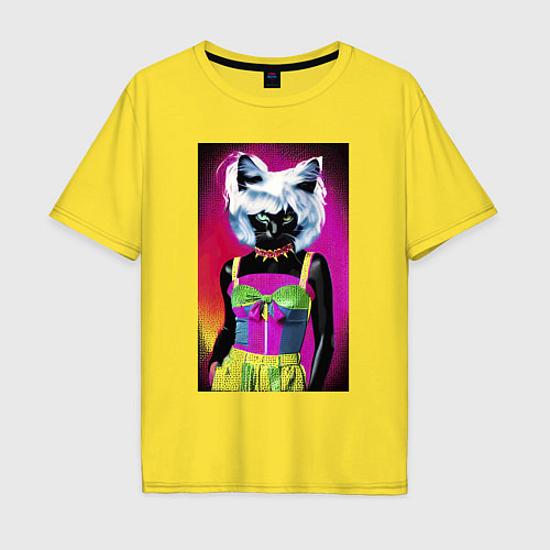 Мужская футболка оверсайз Cat fashionista - pop art - neural network / Желтый – фото 1