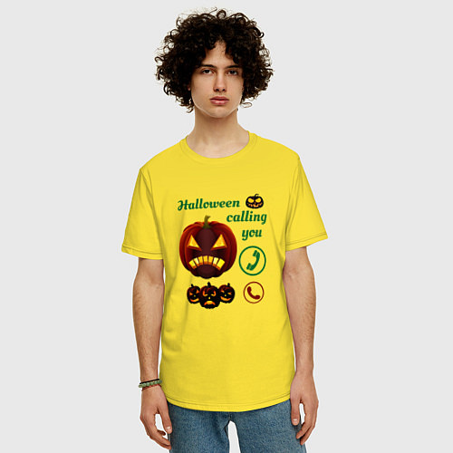 Мужская футболка оверсайз Хэллоуин, ночной звонок / Желтый – фото 3