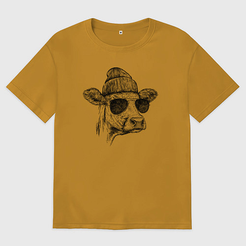 Мужская футболка оверсайз Корова на стиле / Горчичный – фото 1