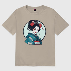 Мужская футболка оверсайз Японская гейша в кимоно