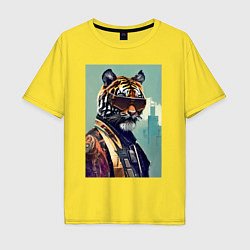 Футболка оверсайз мужская Чувак-тигр в тёмных очках - босс - нейросеть, цвет: желтый