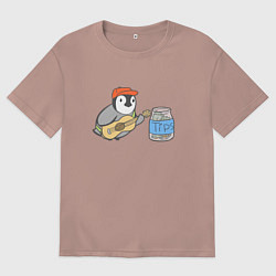 Футболка оверсайз мужская Воробей гитарист собирает донаты, цвет: пыльно-розовый