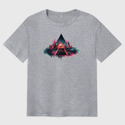 Мужская футболка оверсайз Треугольный мир киберпанка / Меланж – фото 1