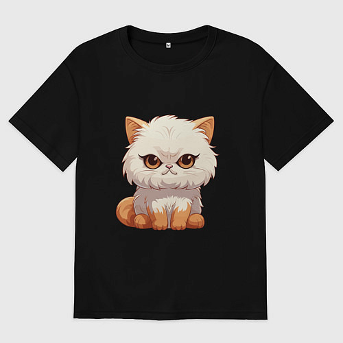 Мужская футболка оверсайз Злой пушистый кот / Черный – фото 1
