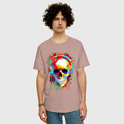 Футболка оверсайз мужская Красочный череп в очках, цвет: пыльно-розовый — фото 2