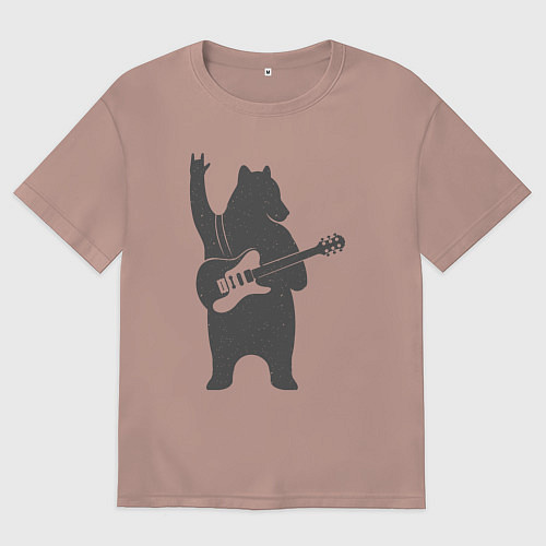 Мужская футболка оверсайз Мишка рокер / Пыльно-розовый – фото 1