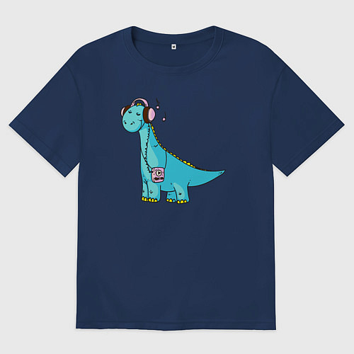 Мужская футболка оверсайз Music dino / Тёмно-синий – фото 1