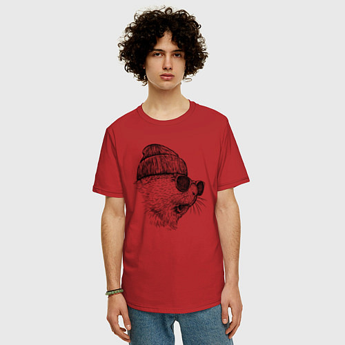 Мужская футболка оверсайз Морская свинка модная / Красный – фото 3