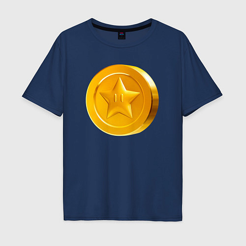Мужская футболка оверсайз Монета Марио / Тёмно-синий – фото 1