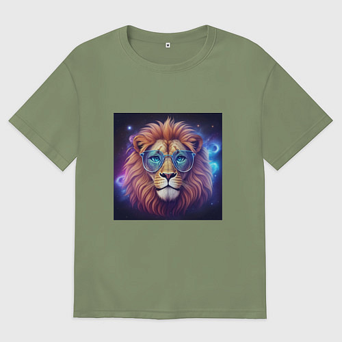 Мужская футболка оверсайз Космический лев в очках / Авокадо – фото 1