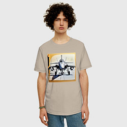 Футболка оверсайз мужская Эскиз истребителя, цвет: миндальный — фото 2