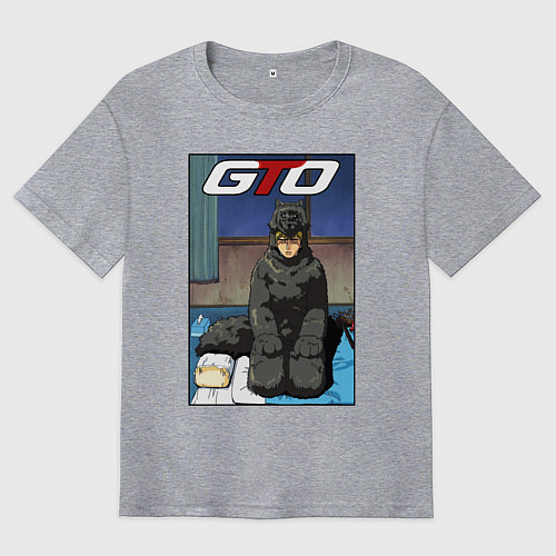Мужская футболка оверсайз Onizuka in the wolf costume / Меланж – фото 1