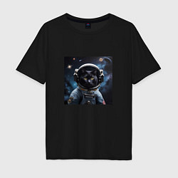 Футболка оверсайз мужская Черный котик космонавт, цвет: черный