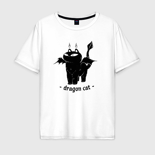 Мужская футболка оверсайз Black dragon cat / Белый – фото 1