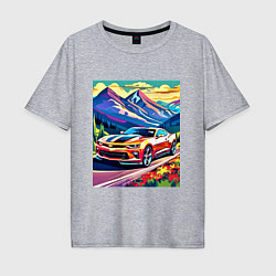 Мужская футболка оверсайз Авто на фоне гор