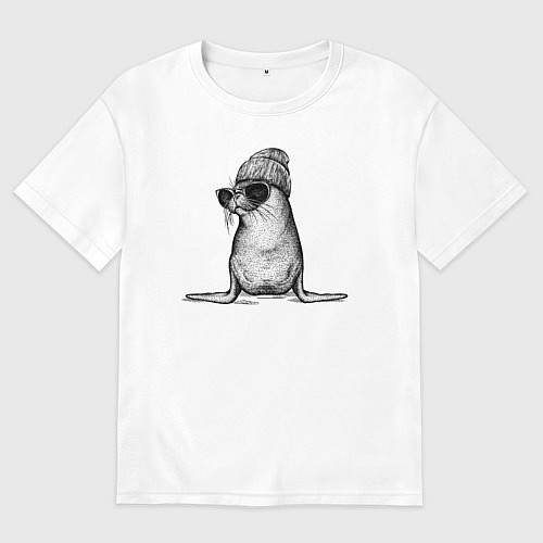 Мужская футболка оверсайз Морской котик модный / Белый – фото 1