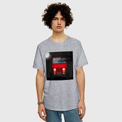 Футболка оверсайз мужская Красный джип в ночном пейзаже спортивная машина, цвет: меланж — фото 2