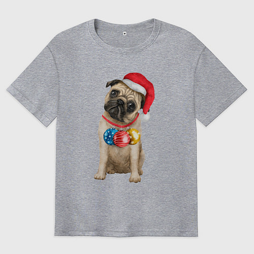 Мужская футболка оверсайз Новогодний мопс / Меланж – фото 1