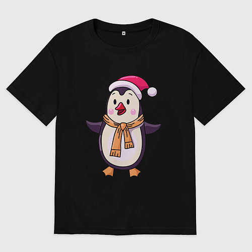 Мужская футболка оверсайз Праздничный пингвин / Черный – фото 1