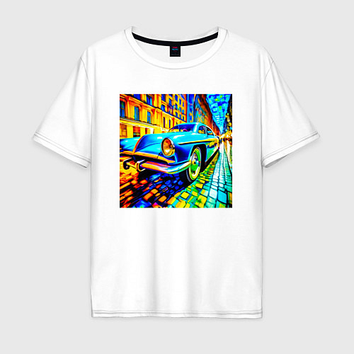 Мужская футболка оверсайз Футуристический авто в стиле / Белый – фото 1