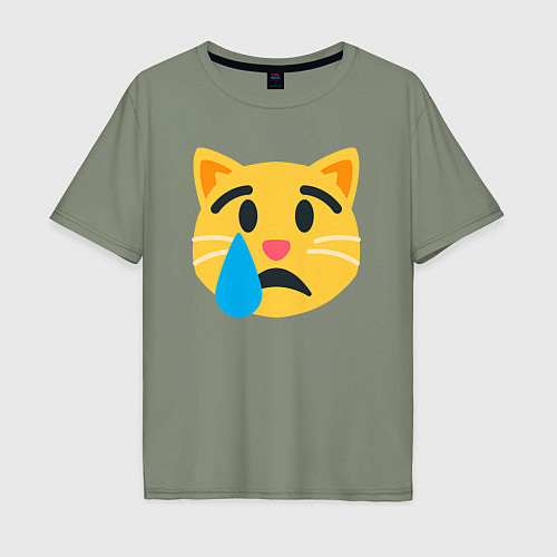 Мужская футболка оверсайз Жёлтый котик грустит / Авокадо – фото 1