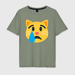 Мужская футболка оверсайз Жёлтый котик грустит