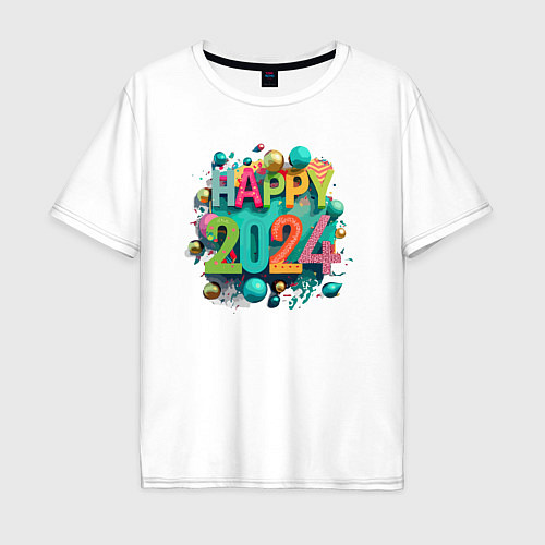 Мужская футболка оверсайз Happy 2024 / Белый – фото 1