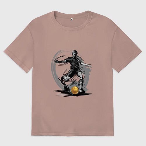 Мужская футболка оверсайз Золотой мяч футболиста / Пыльно-розовый – фото 1