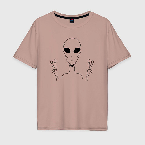 Мужская футболка оверсайз Alien peace / Пыльно-розовый – фото 1