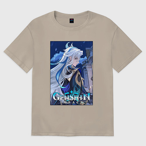 Мужская футболка оверсайз Нёвиллет - Геншин Импакт / Миндальный – фото 1