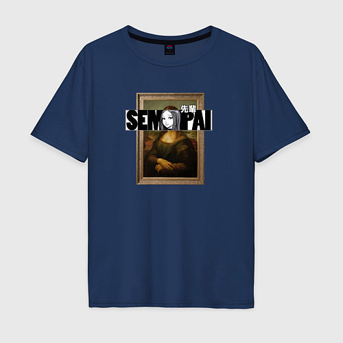 Мужская футболка оверсайз Аниме Мона Лиза / Тёмно-синий – фото 1