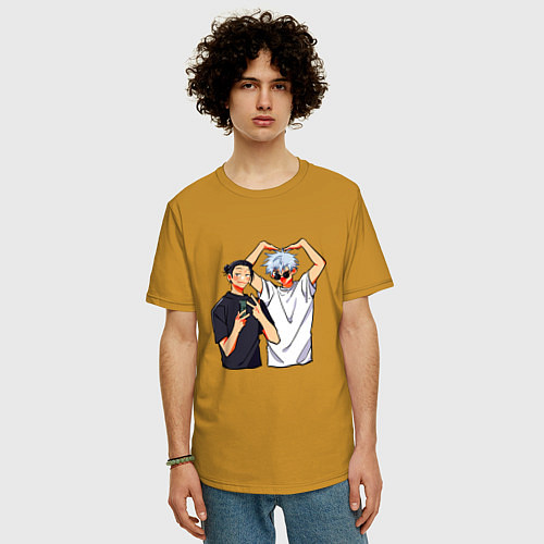 Мужская футболка оверсайз Сатору и Гето - Магическая битва / Горчичный – фото 3