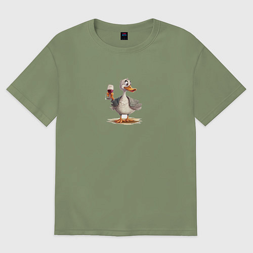 Мужская футболка оверсайз Смешной гусь с бокалом вина / Авокадо – фото 1