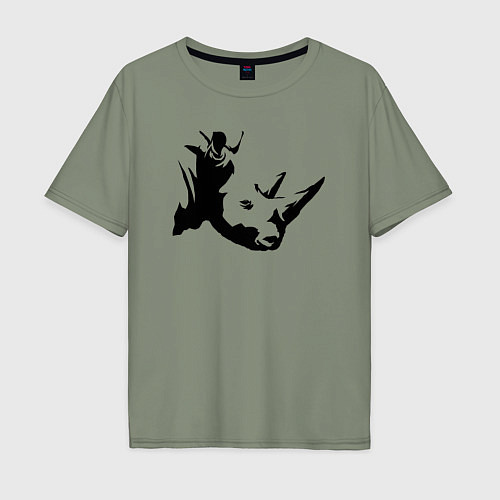 Мужская футболка оверсайз Голова носорога сбоку / Авокадо – фото 1