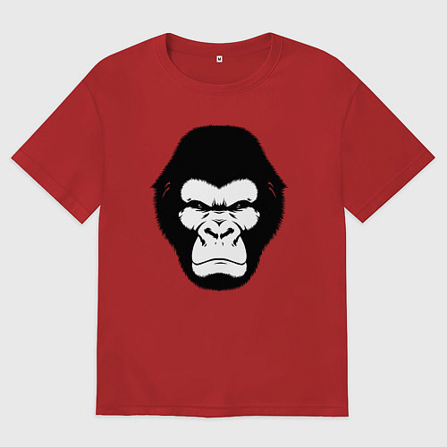 Мужская футболка оверсайз Голова гориллы гравюра / Красный – фото 1