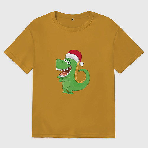 Мужская футболка оверсайз Дракон Санта / Горчичный – фото 1