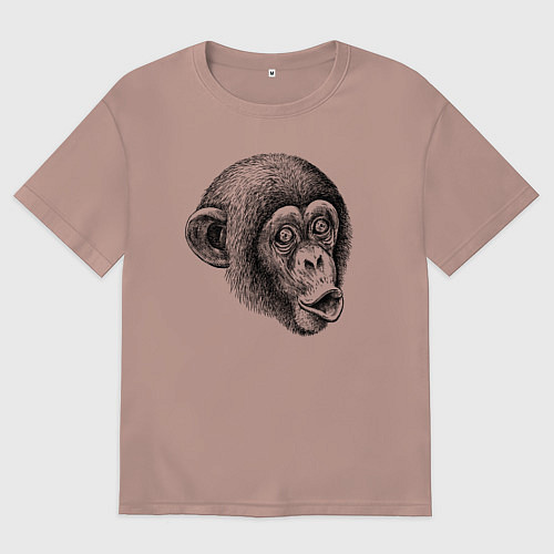 Мужская футболка оверсайз Голова мартышки штрихами / Пыльно-розовый – фото 1