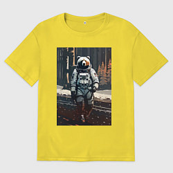 Футболка оверсайз мужская Медведь-космонавт на похожей планете - нейросеть, цвет: желтый