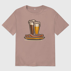 Футболка оверсайз мужская Пиво и сосиски, цвет: пыльно-розовый