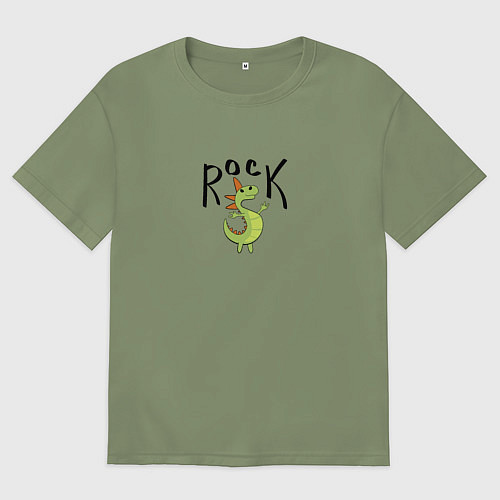 Мужская футболка оверсайз Мультяшный рокер динозавр дракончик / Авокадо – фото 1