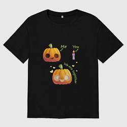 Футболка оверсайз мужская Тыква и свечка, цвет: черный