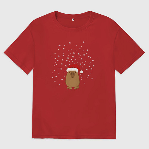 Мужская футболка оверсайз Капибара и снег / Красный – фото 1