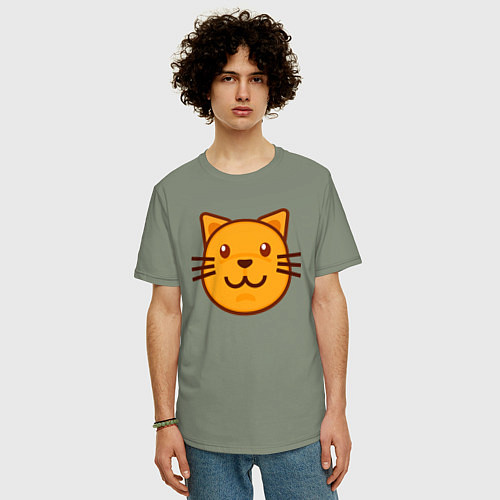 Мужская футболка оверсайз Оранжевый котик счастлив / Авокадо – фото 3