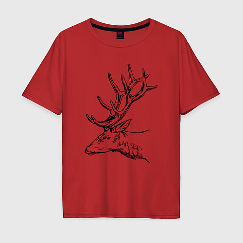 Мужская футболка оверсайз Голова оленя в профиль / Красный – фото 1