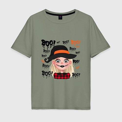 Мужская футболка оверсайз Девочка с зашитым ртом - праздник Хеллоуин / Авокадо – фото 1
