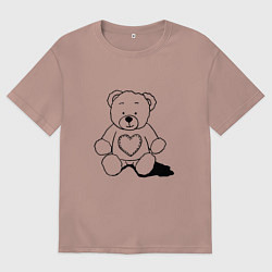 Футболка оверсайз мужская Влюбленный мишка с сердцем, цвет: пыльно-розовый