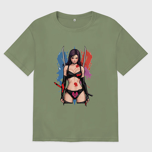 Мужская футболка оверсайз Аниме девушка с катанами / Авокадо – фото 1