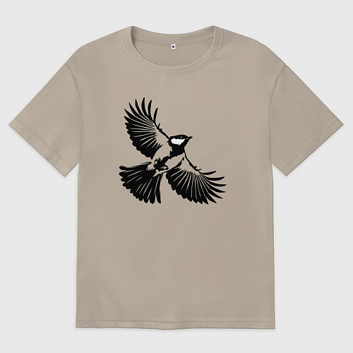 Мужская футболка оверсайз Синица трафарет / Миндальный – фото 1