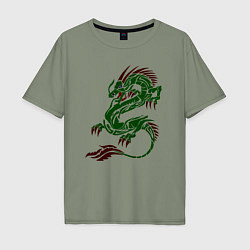 Мужская футболка оверсайз Символ года - зелёный дракон